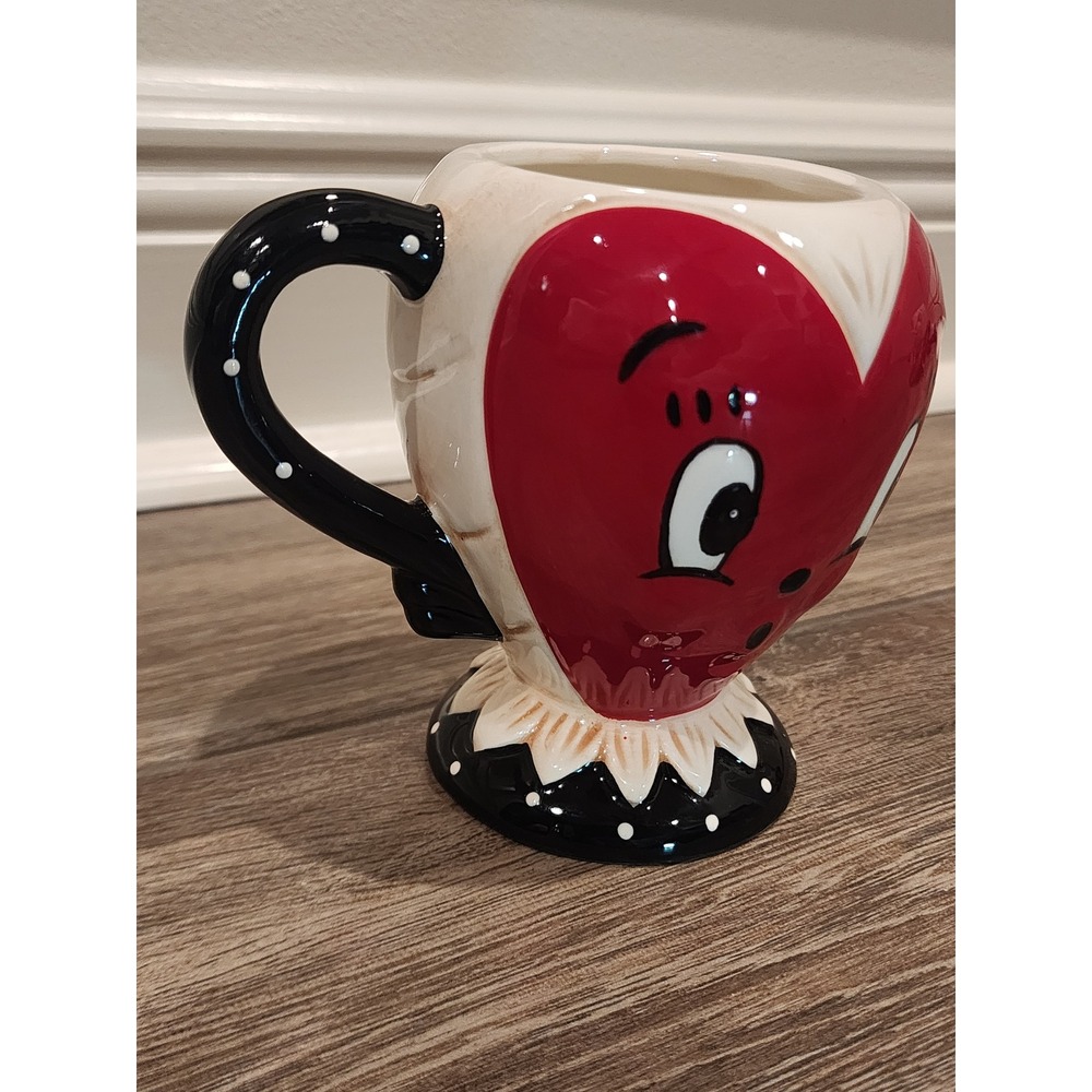 Johanna Parker Transpac Heart Face Mug Black White Red Hand Wash Only Valentine - Picture 3 of 5
